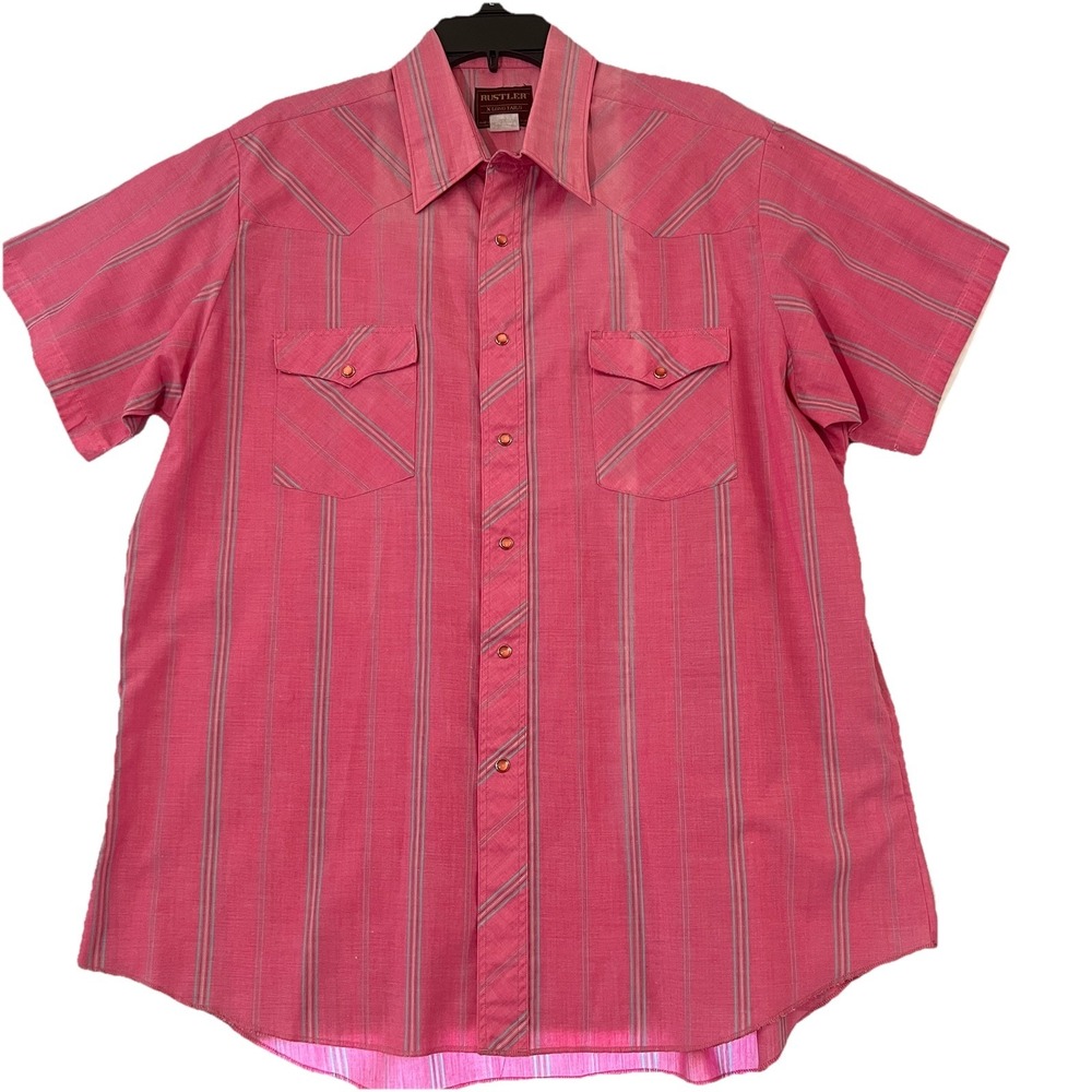 Men's Rustler X long talls 17 1/2 34/35‎ Pink short sleeve western Cowboy shirt